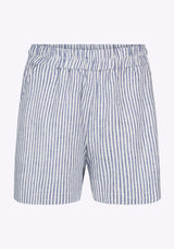 Giustina Women's Linen Blend Striped High-Waisted Shorts, Navy - WB0021P