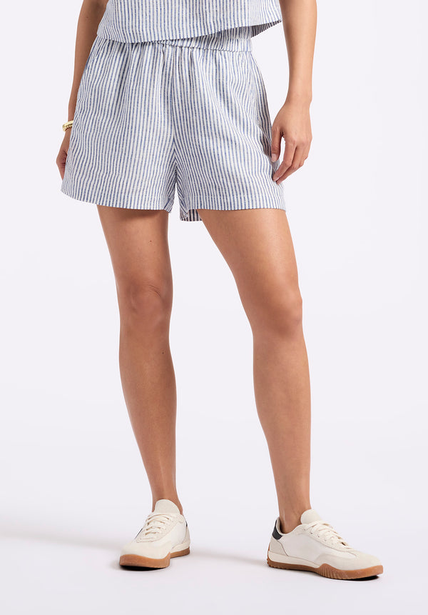 Giustina Women's Linen Blend Striped High-Waisted Shorts, Navy - WB0021P