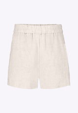 Giustina Women's Linen Blend High-Waisted Shorts, Beige - WB0023P