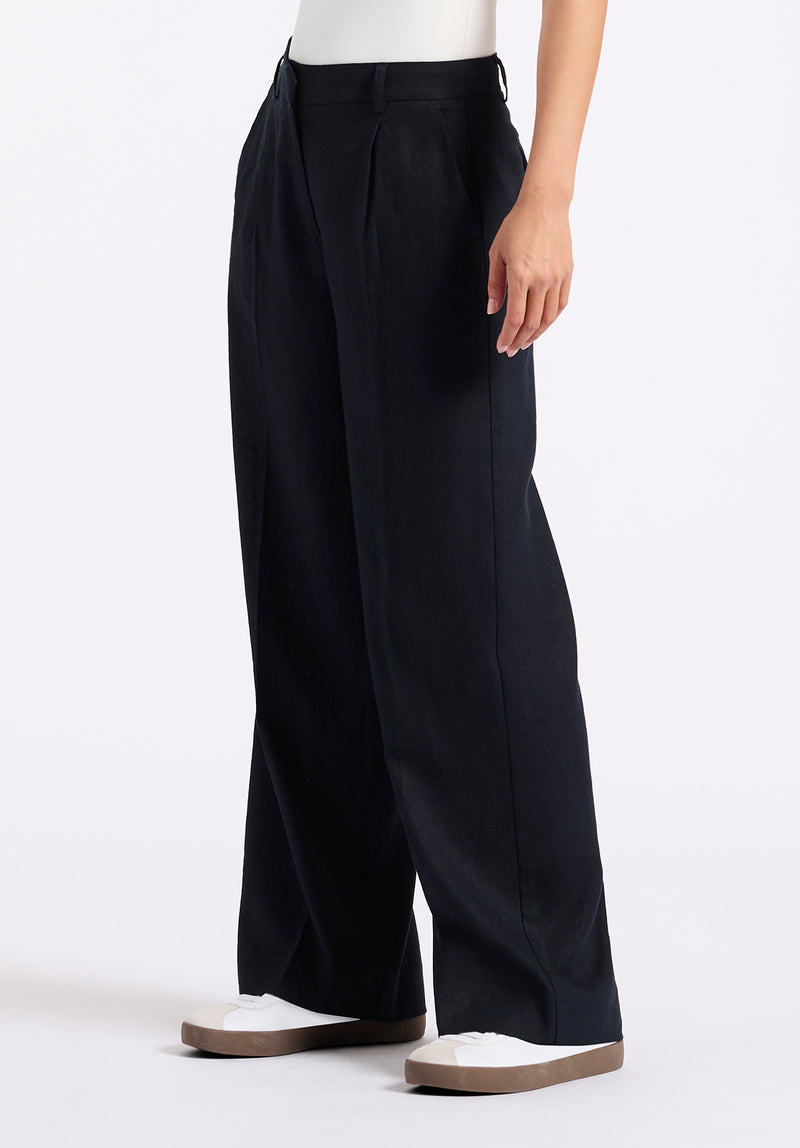 Adelina Women's Linen Blend Wide-Leg Pants, Black - WB0026P