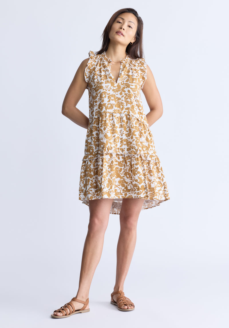 Ambra Women's Dress with Ruffles, Yellow Flowers - WD0046S