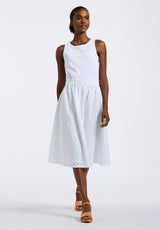 Drea Women's Sleeveless Tank Dress with Eyelet Embroidered Skirt, White - WD0067P