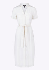 Carlene Women's Button-Down Midi Dress with Waist Tie, White - WD0092P