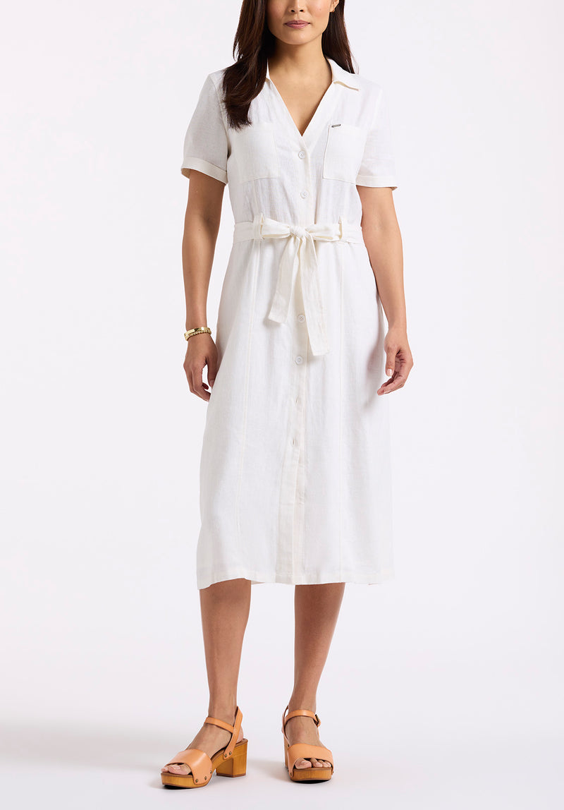 Carlene Women's Button-Down Midi Dress with Waist Tie, White - WD0092P