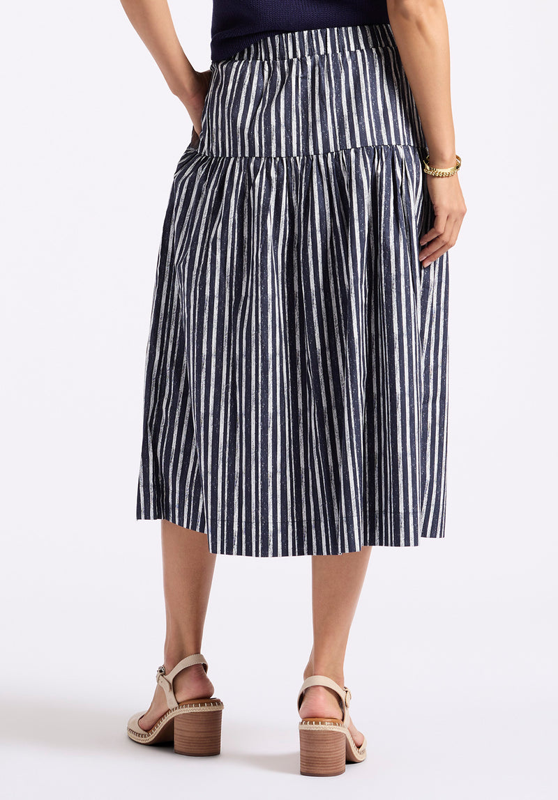 Lupita Women's Striped Tiered Midi Skirt, Mood Indigo - WS0014P