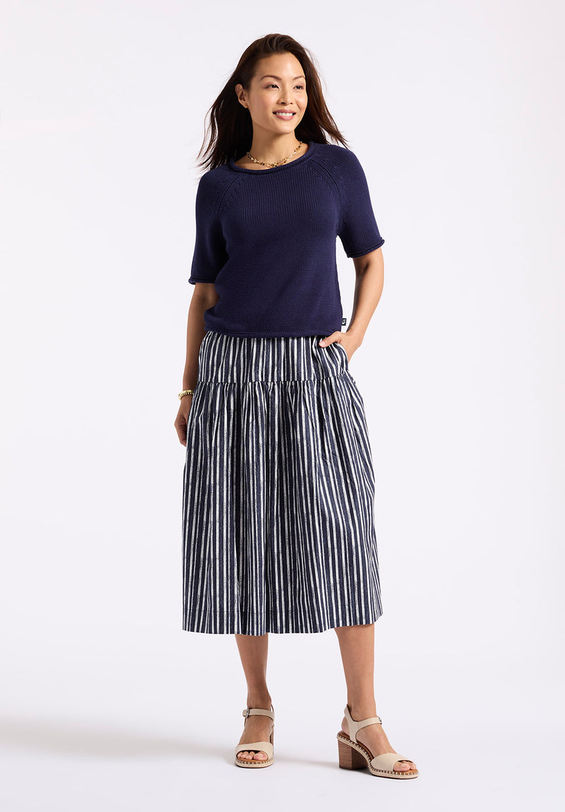 Lupita Women's Striped Tiered Midi Skirt, Mood Indigo - WS0014P