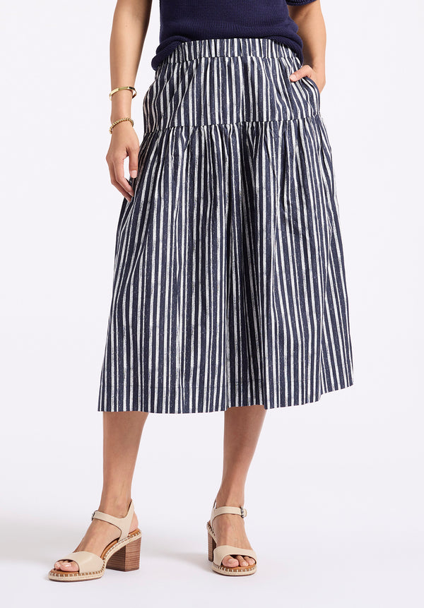 Lupita Women's Striped Tiered Midi Skirt, Mood Indigo - WS0014P