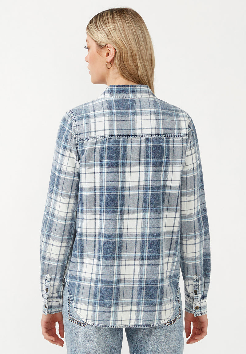 Lucky Brand Women's Plaid Cotton Knit Button Up Shirt Gray Size XX-Large 