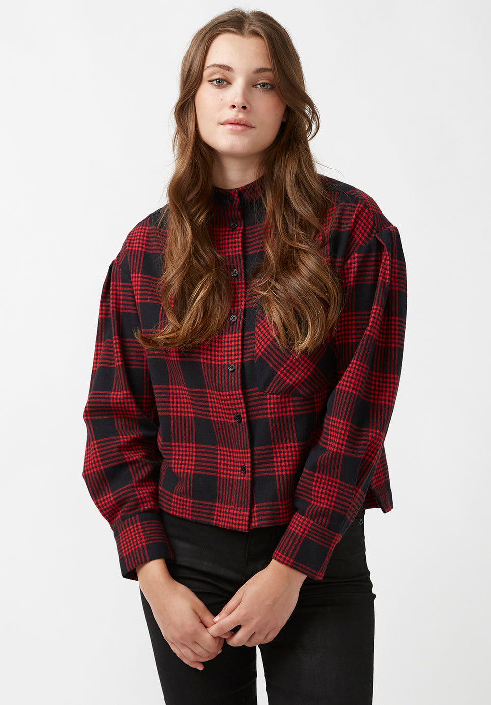 Long red checked shirt womens hotsell