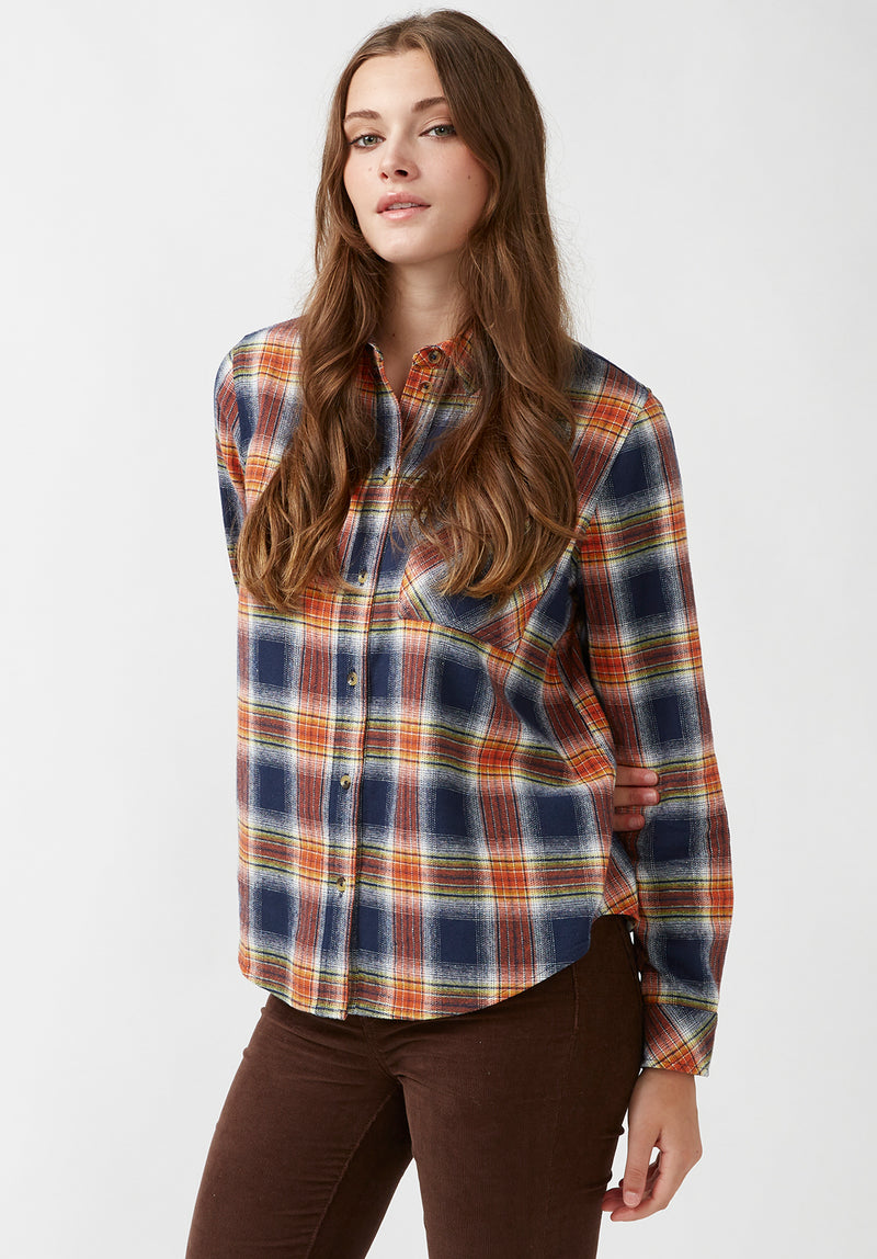Percy Women's Button-Down Shirt in Navy Orange Plaid – Buffalo Jeans - US