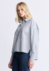 Buffalo David Bitton Twyla Women's Boxy Striped Button-Up Shirt, Whale & white - WT0084H