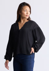 Kensley Women’s Dropped Shoulder V-neck Loose Blouse, Black - WT0119F