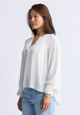 Kensley Women’s Dropped Shoulder V-neck Loose Blouse, White - WT0119F