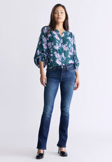 Buffalo David Bitton Ottilie Women's Long-Sleeved Blouse, Green with Purple Floral - WT0120F Color TEXTURED FLORAL