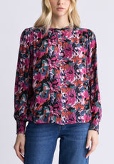 Buffalo David Bitton Ottilie Women's Long-Sleeved Blouse, Dark Pink Floral - WT0120F Color ABSTRACT FLORAL