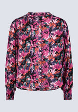 Ottilie Women's Long-Sleeved Blouse, Dark Pink Floral - WT0120F