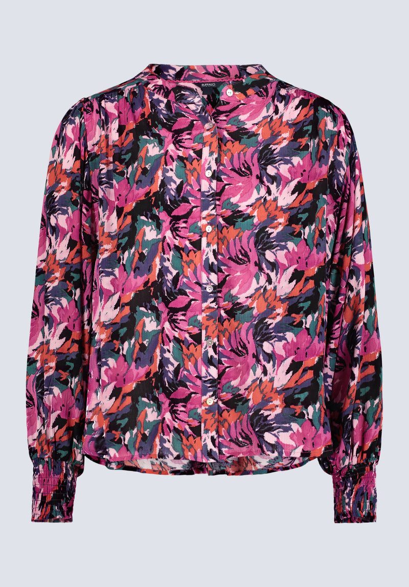 Ottilie Women's Long-Sleeved Blouse, Dark Pink Floral - WT0120F