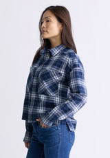 Buffalo David Bitton Enid Women's Boxy Plaid Shirt, Navy - WT0126F Color PURPLE ROSE