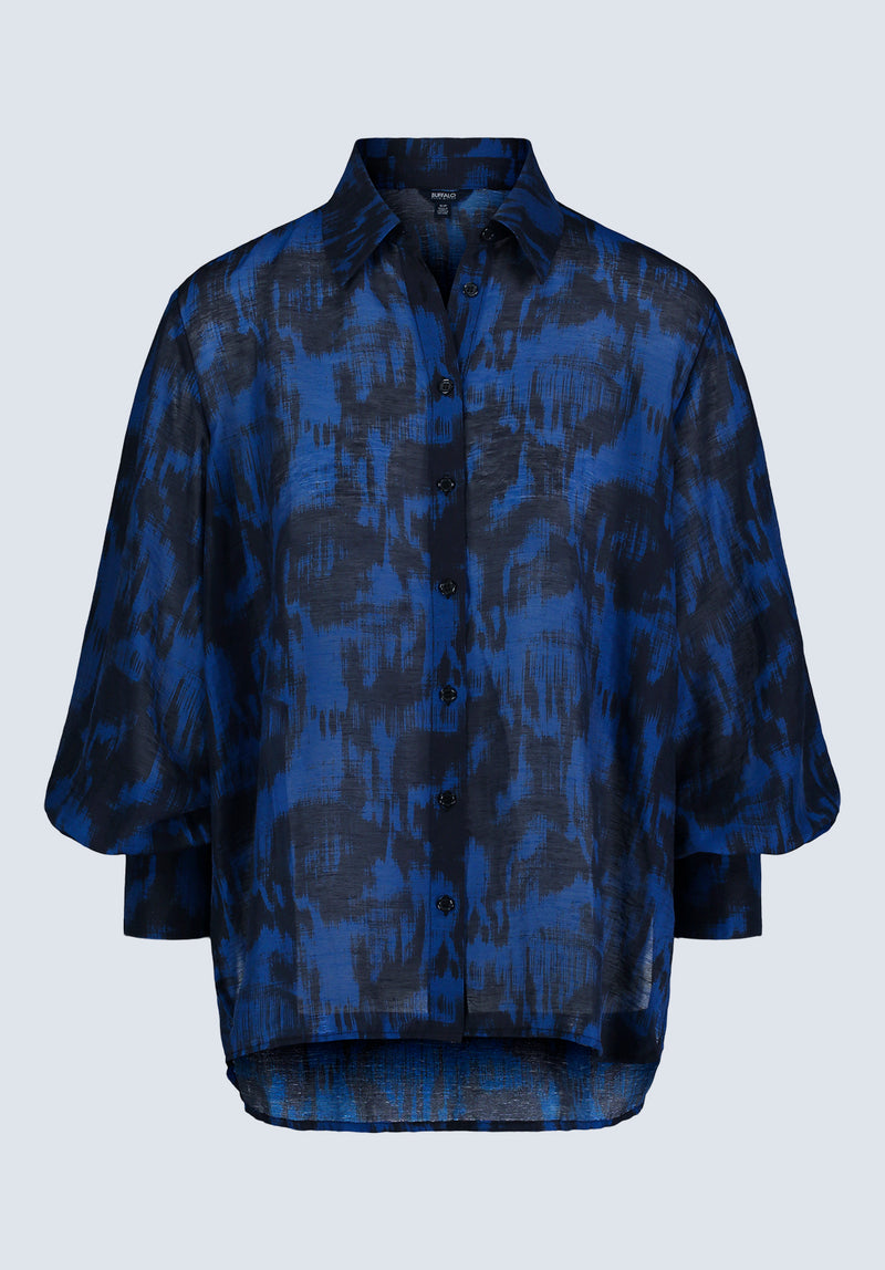 Hayley Women’s Abstract Print Button-Up Shirt, Navy & Black - WT0129H