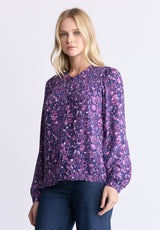 Buffalo David Bitton Zosia Women's Floral Print Smocked Blouse, Purple - WT0130H