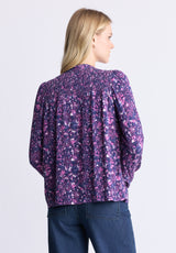 Buffalo David Bitton Zosia Women's Floral Print Smocked Blouse, Purple - WT0130H