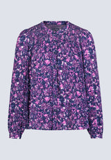 Buffalo David Bitton Zosia Women's Floral Print Smocked Blouse, Purple - WT0130H