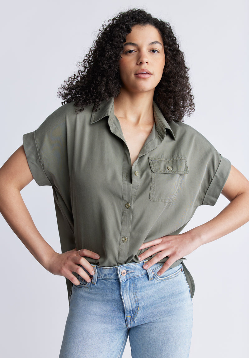 Buffalo David Bitton Milly Women's Short Sleeve Shirt, Khaki - WT0132S Color BURNT OLIVE