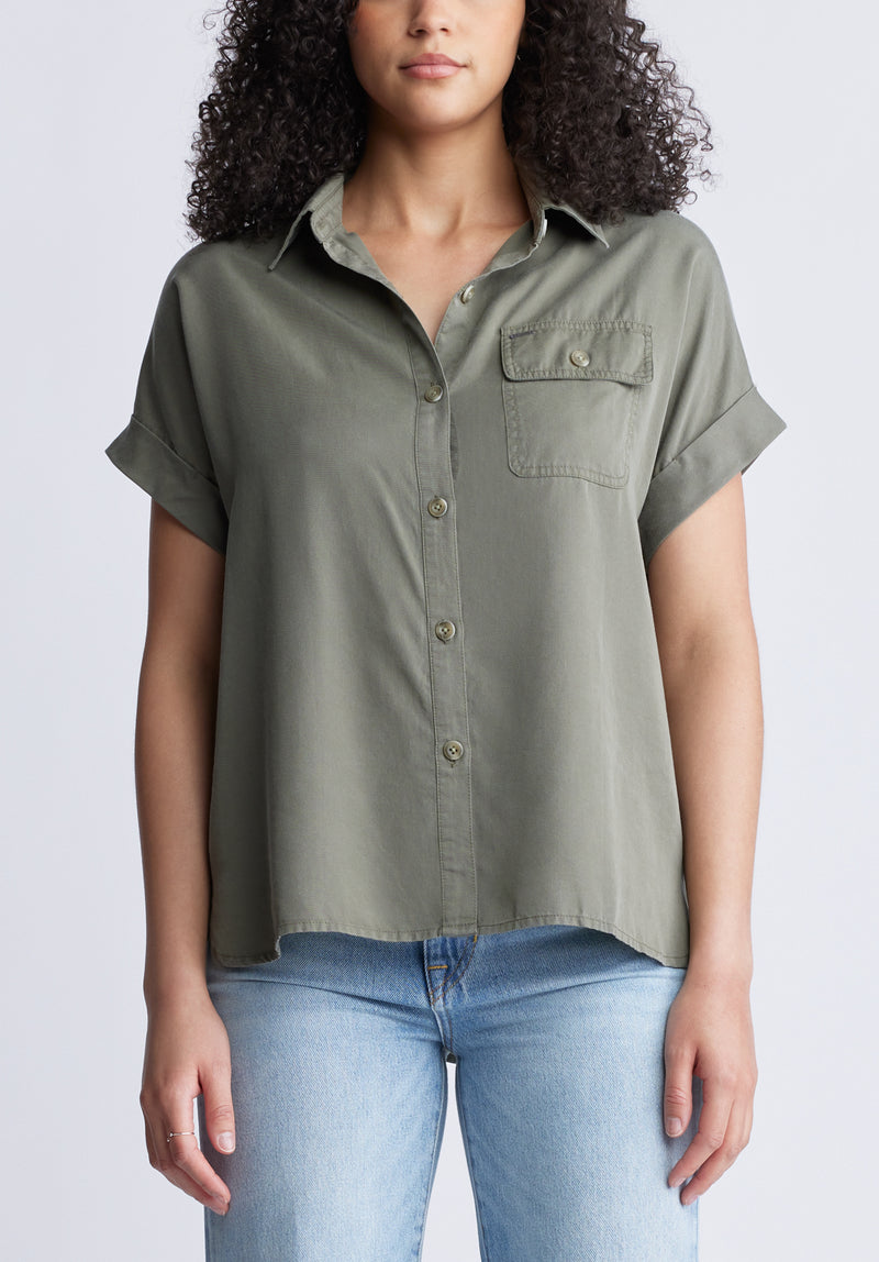 Buffalo David Bitton Milly Women's Short Sleeve Shirt, Khaki - WT0132S Color BURNT OLIVE