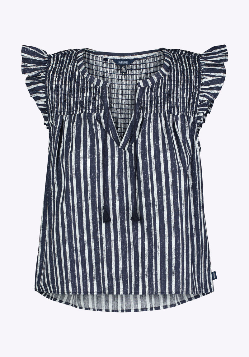 Alda Women's Striped Flutter-Sleeve Top with Smocked Details, Indigo - WT0157P