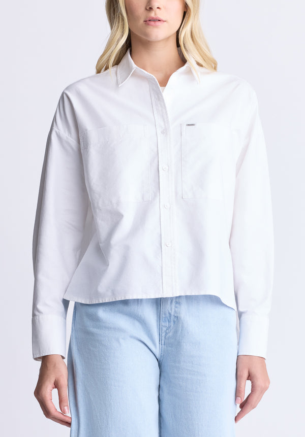 Buffalo David Bitton Twyla Women's Boxy Button-Up Shirt, White - WT0170H