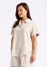 Solana Women's Linen Short-Sleeve Button-Up Shirt, Beige - WT0172P