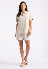 Solana Women's Linen Short-Sleeve Button-Up Shirt, Beige - WT0172P