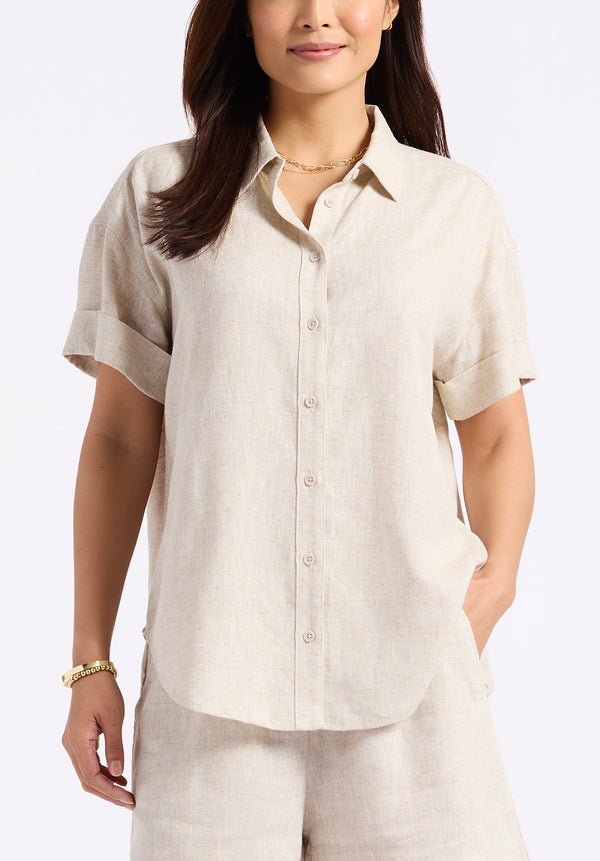 Solana Women's Linen Short-Sleeve Button-Up Shirt, Beige - WT0172P