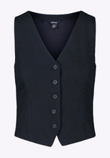 Coraline Women's Linen Button-Up Vest, Black - WT0173P