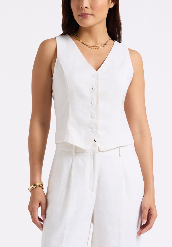 Coraline Women's Linen Button-Up Vest, Off-White - WT0173P