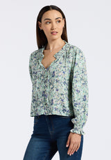 Maylah Women's Floral Print Long-Sleeve Smocked Blouse, Green Floral - WT0174P