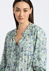 Maylah Women's Floral Print Long-Sleeve Smocked Blouse, Green Floral - WT0174P