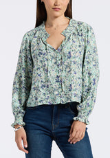 Maylah Women's Floral Print Long-Sleeve Smocked Blouse, Green Floral - WT0174P