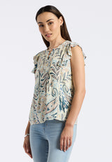 Tinlee Women's Sleeveless Floral Ruffle Blouse with Pintuck Details, Paisley - WT0175P