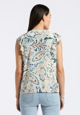 Tinlee Women's Sleeveless Floral Ruffle Blouse with Pintuck Details, Paisley - WT0175P