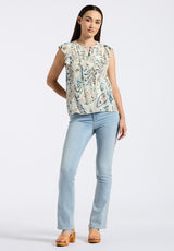 Tinlee Women's Sleeveless Floral Ruffle Blouse with Pintuck Details, Paisley - WT0175P