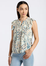 Tinlee Women's Sleeveless Floral Ruffle Blouse with Pintuck Details, Paisley - WT0175P