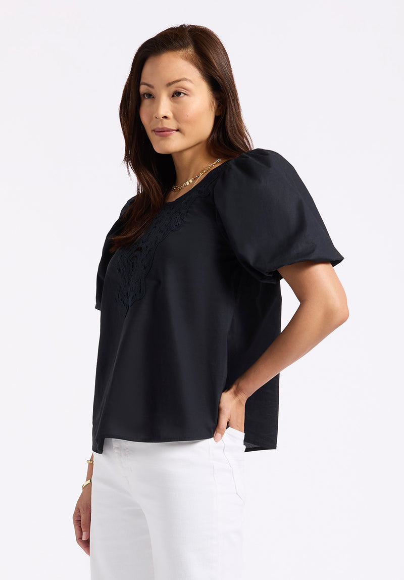 Leonella Women's Puff Sleeve Embroidered Blouse, Black - WT0204P