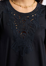 Leonella Women's Puff Sleeve Embroidered Blouse, Black - WT0204P