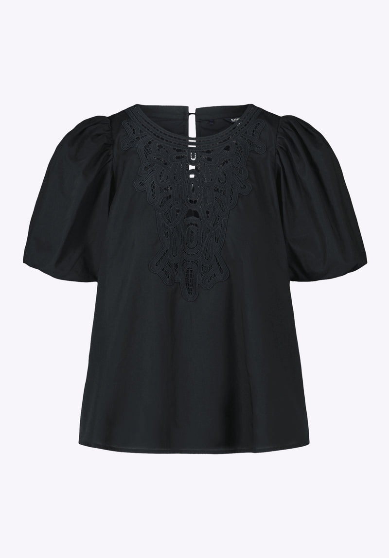 Leonella Women's Puff Sleeve Embroidered Blouse, Black - WT0204P