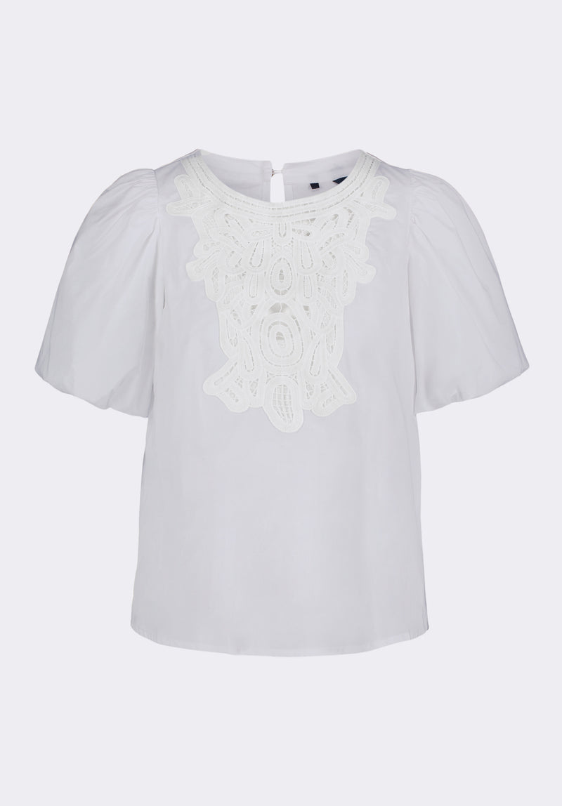 Leonella Women's Puff Sleeve Embroidered Blouse, White - WT0204P