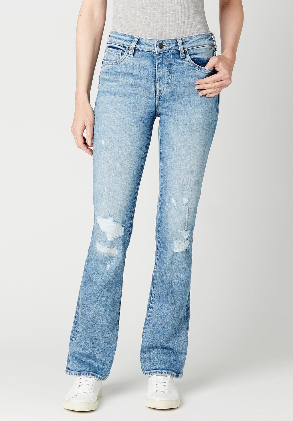 Maddie Mid Rise Bootcut Faded Jeans, Denim
