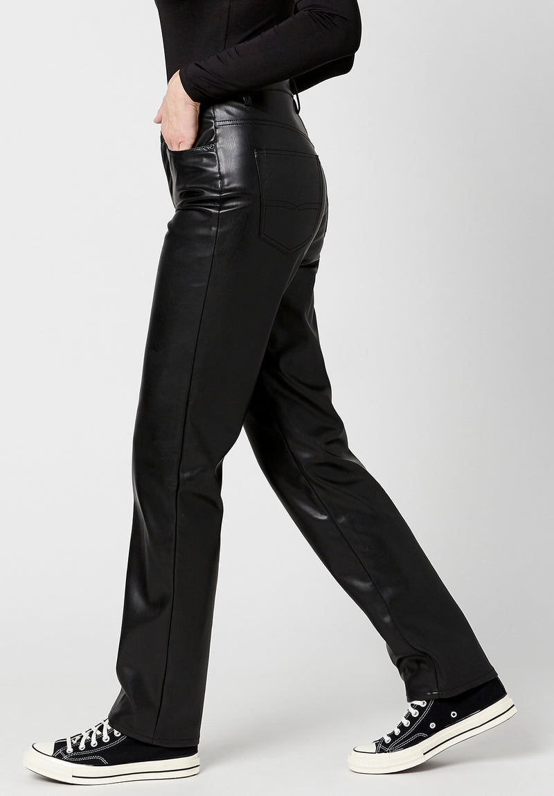 Faux Leather High Rise Straight Leg Pants