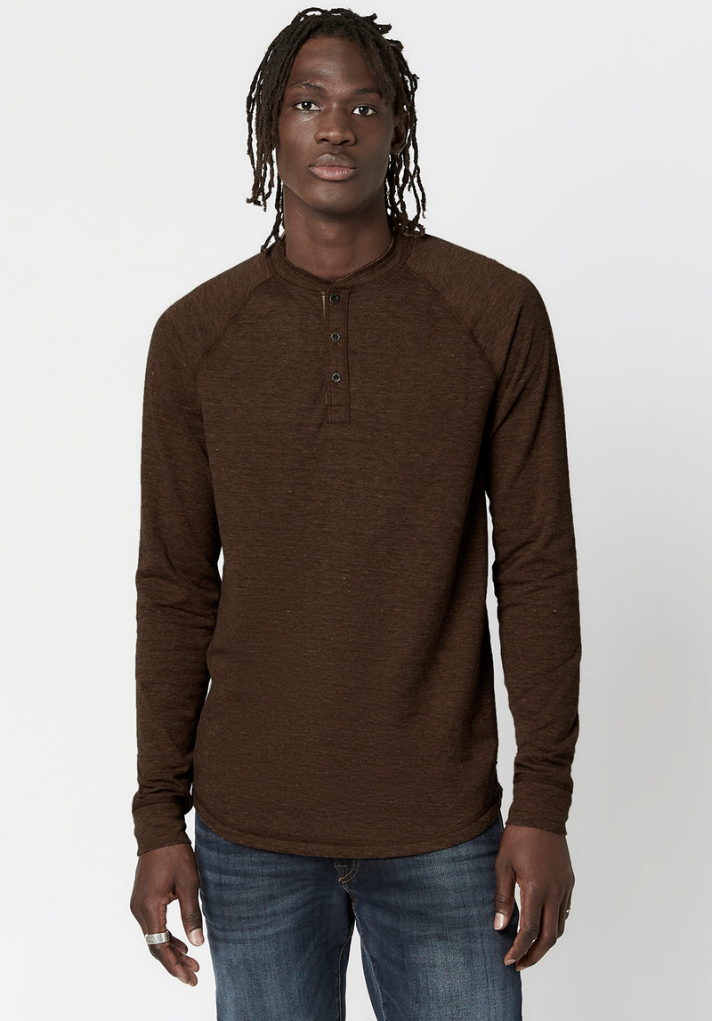 Kariver Henley Long Sleeve Henley in Chocolate - BM23368