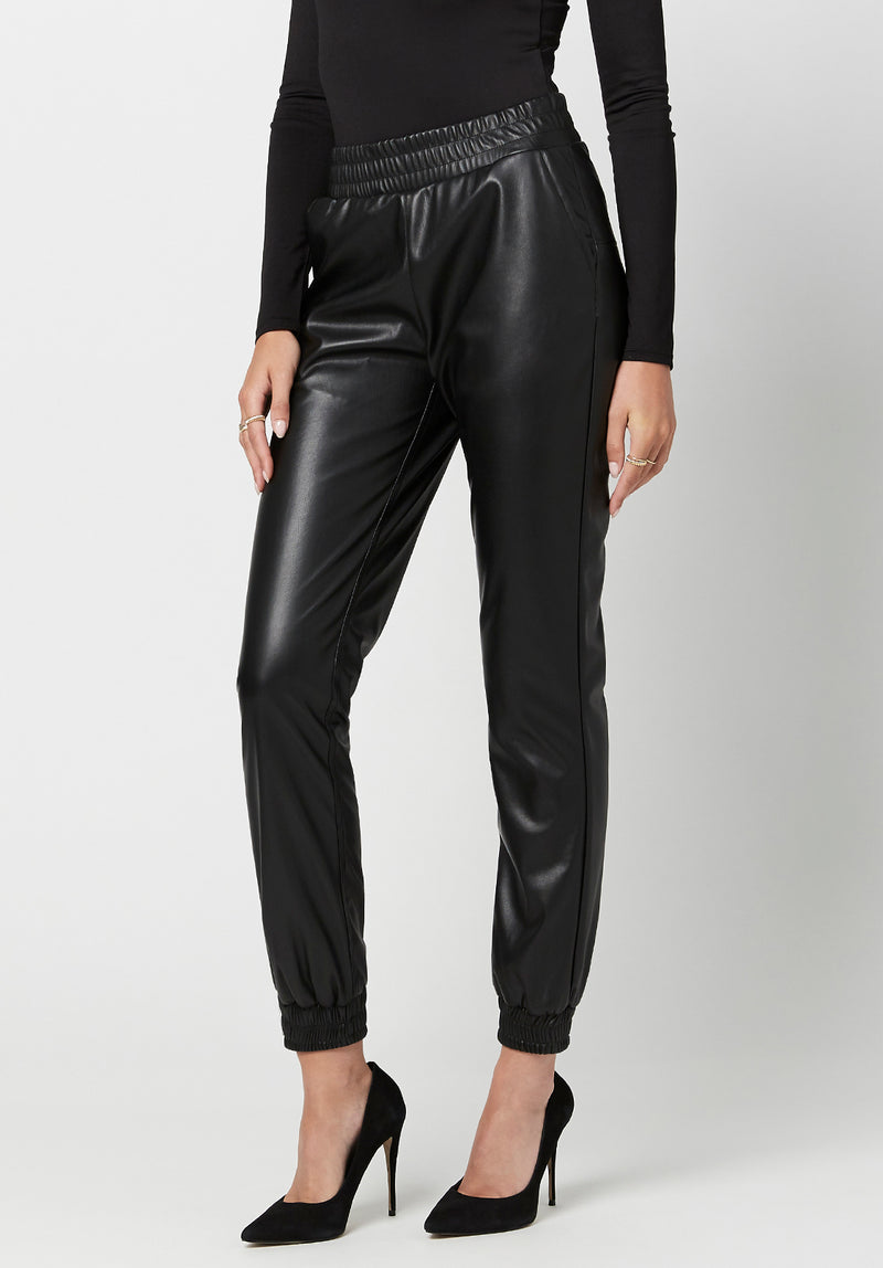 High Waisted Faux Leather Joggers